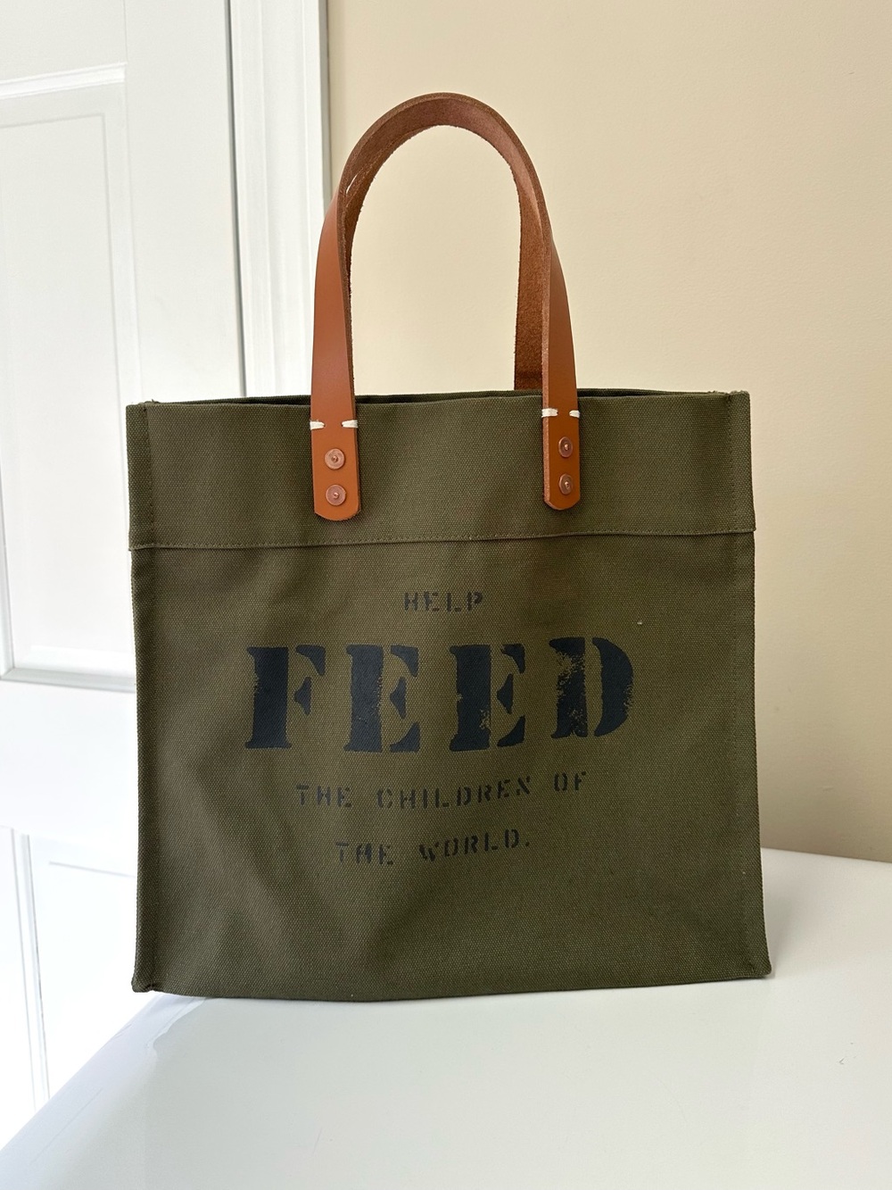 NWOT FEED Canvas Market Tote Bag with Leather Handles